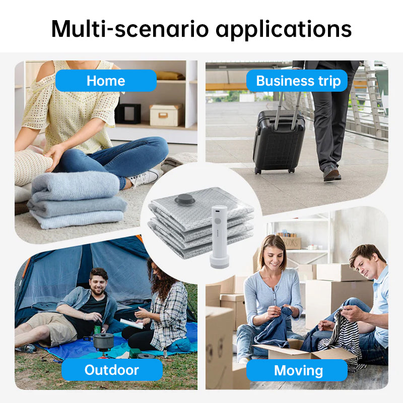 6-Pack Rechargeable Wireless Travel Vacuum Bags - Portable Clothes & Blanket Storage with Pump