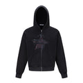 Five pointed star printed loose hooded cardigan sweatshirt