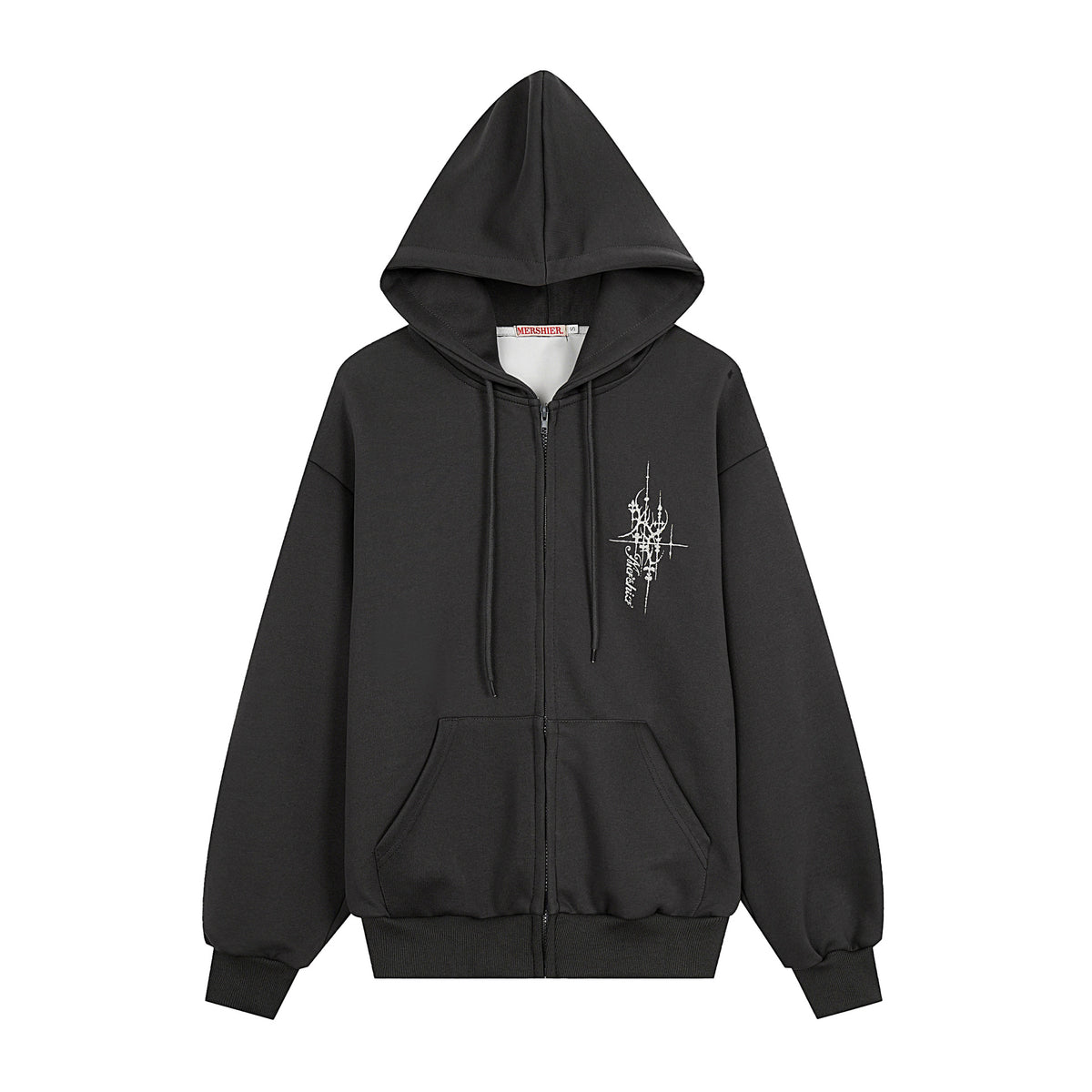 Graffiti Print Oversized Hooded Open Front Sweatshirt Jacket with Back Sequin Wings Unisex Casual